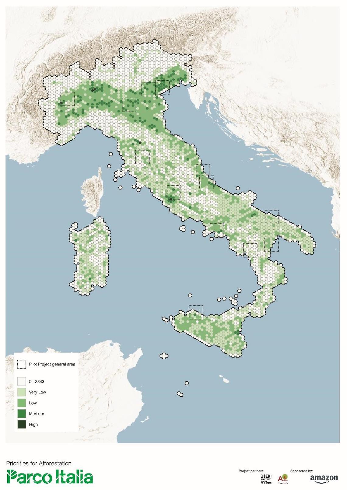 Mappa delle priorità di forestazione per il miglioramento della connettività ecologica