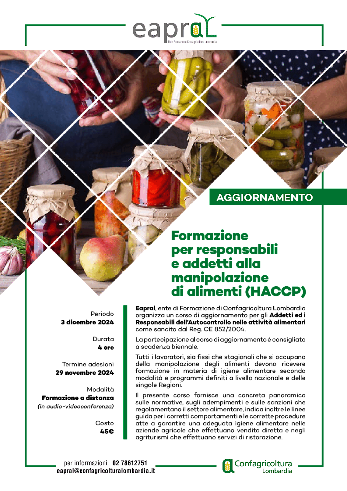 Formazione per responsabili e addetti alla manipolazione di alimenti (HACCP) - Aggiornamento