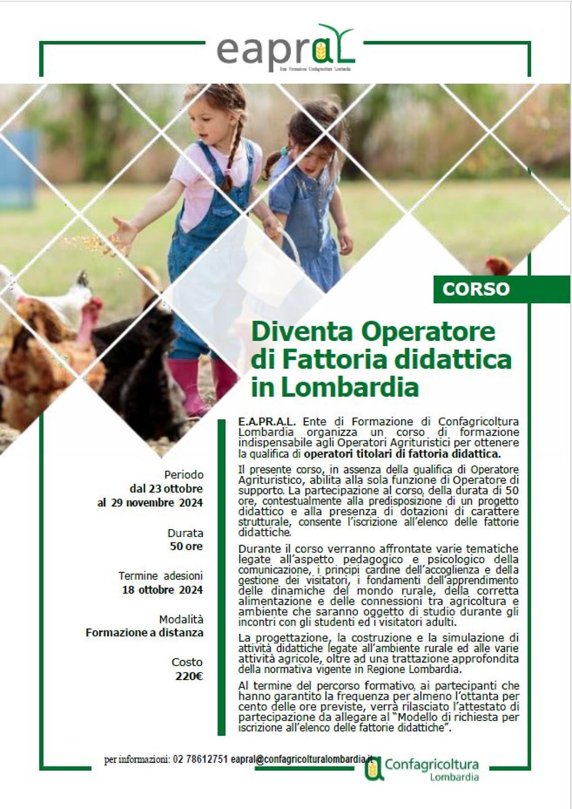 Diventa Operatore di Fattoria didattica in Lombardia