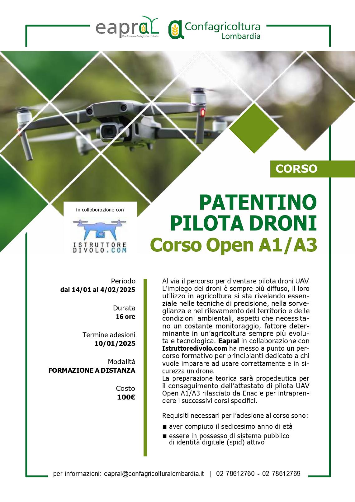 PATENTINO PILOTA DRONI Corso Open A1/A3