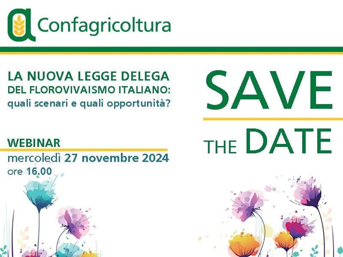 La nuova Legge delega sul florovivaismo: il 27 novembre il webinar di Confagricoltura con il direttore generale Barrile 