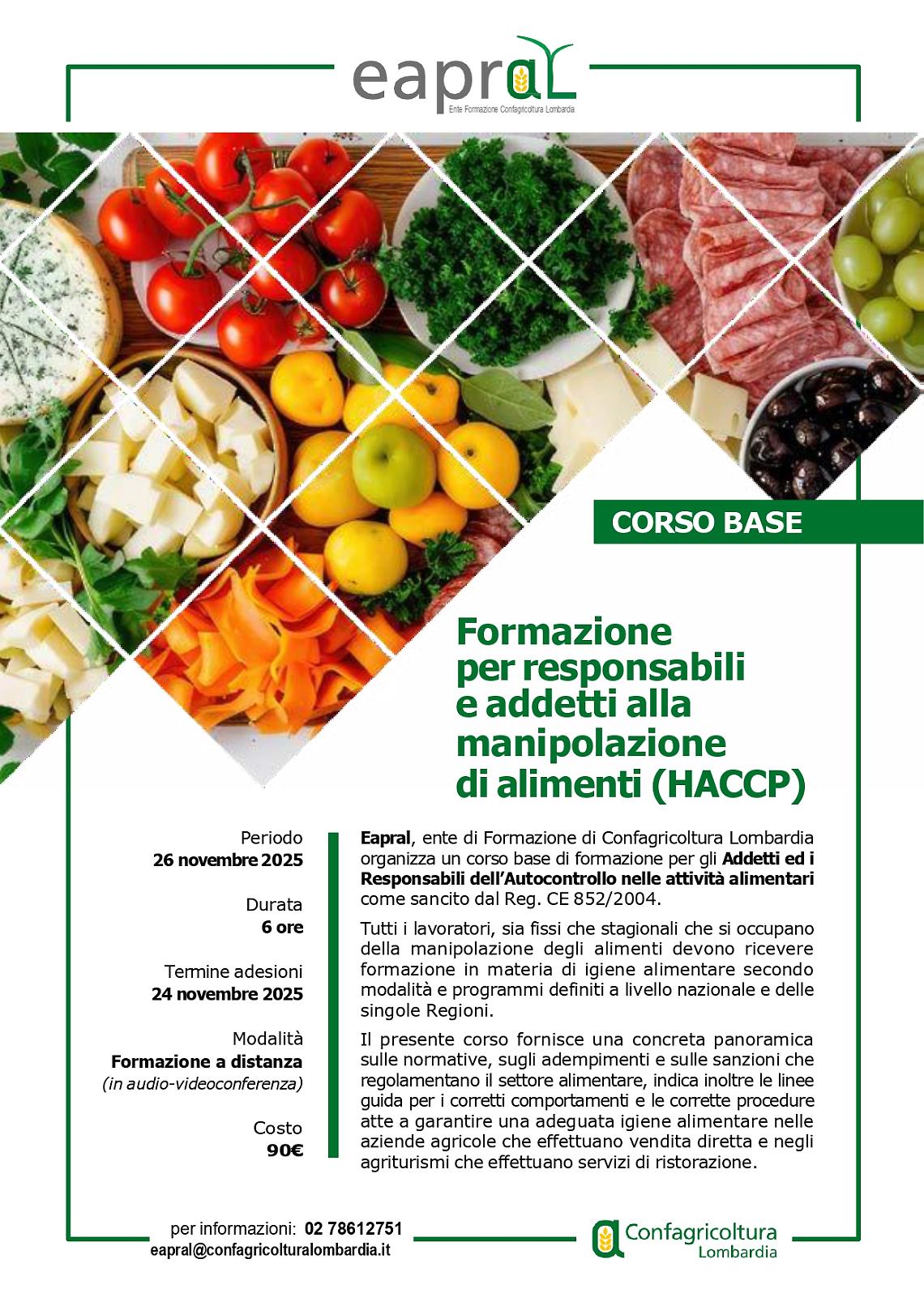 Formazione per responsabili e addetti alla manipolazione di alimenti (HACCP) - Base
